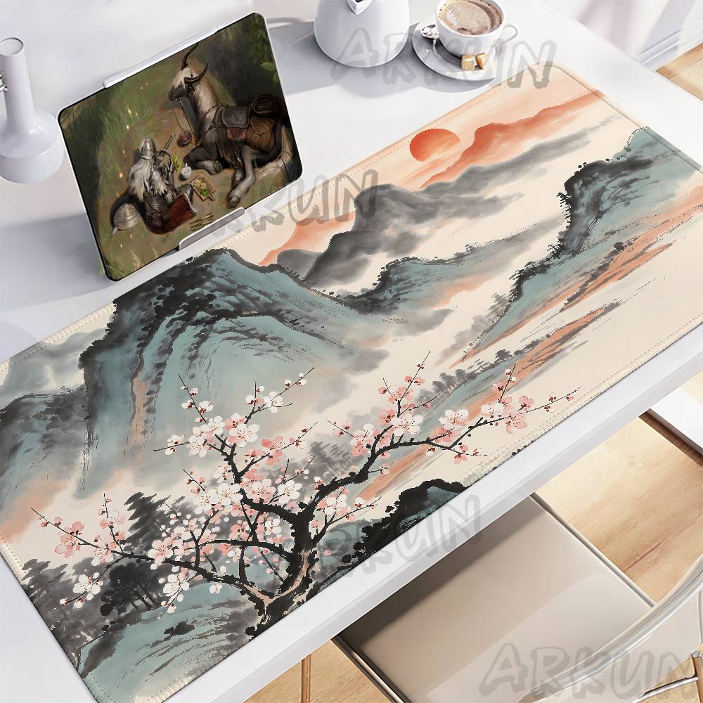 Home Office With View - Landscape Ink Painting Mouse Pad Watercolor
