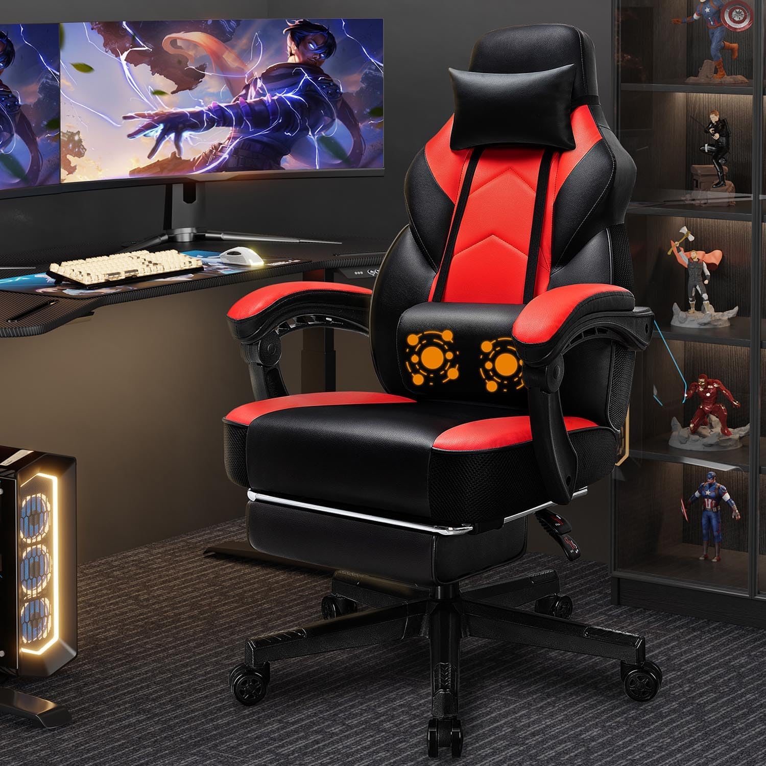 Home Office Design - Gaming Chair with Footrest, Massage Lumbar