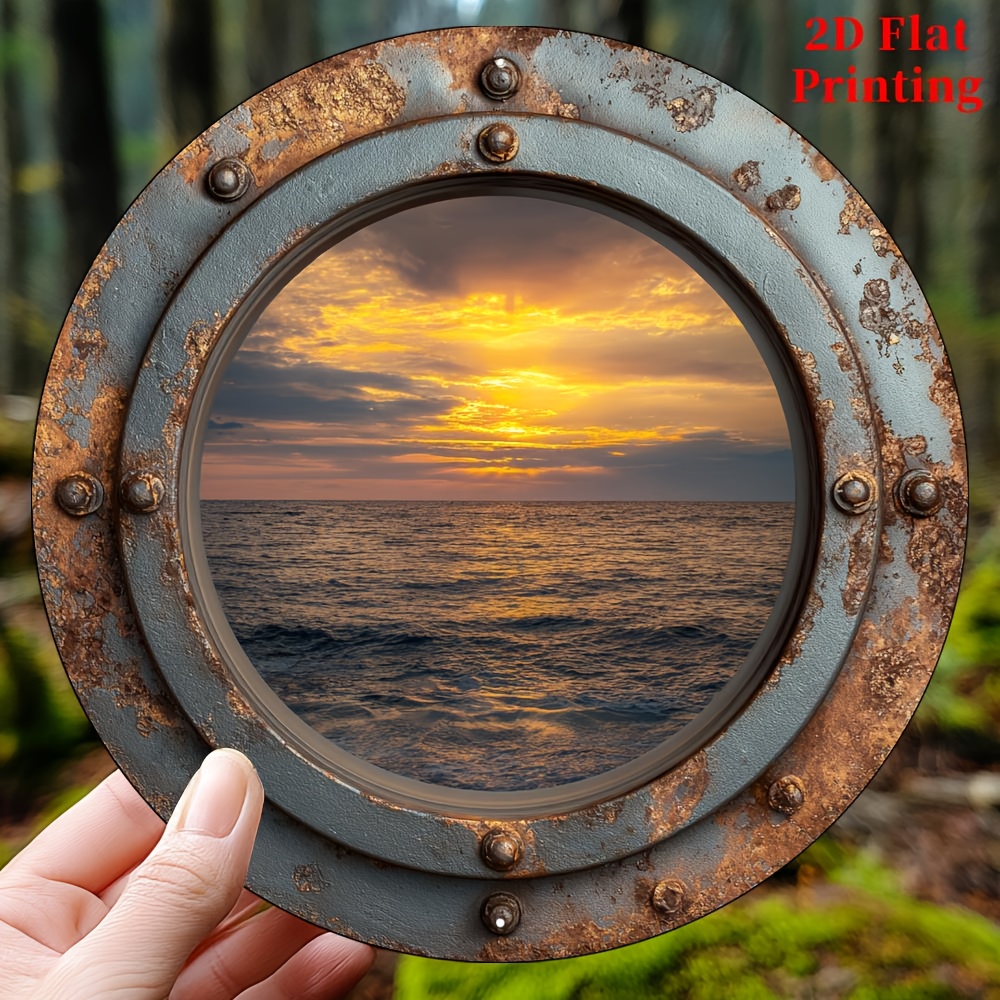 Home Office With View - 2D Flat, 1pc Bohemian Coastal Round