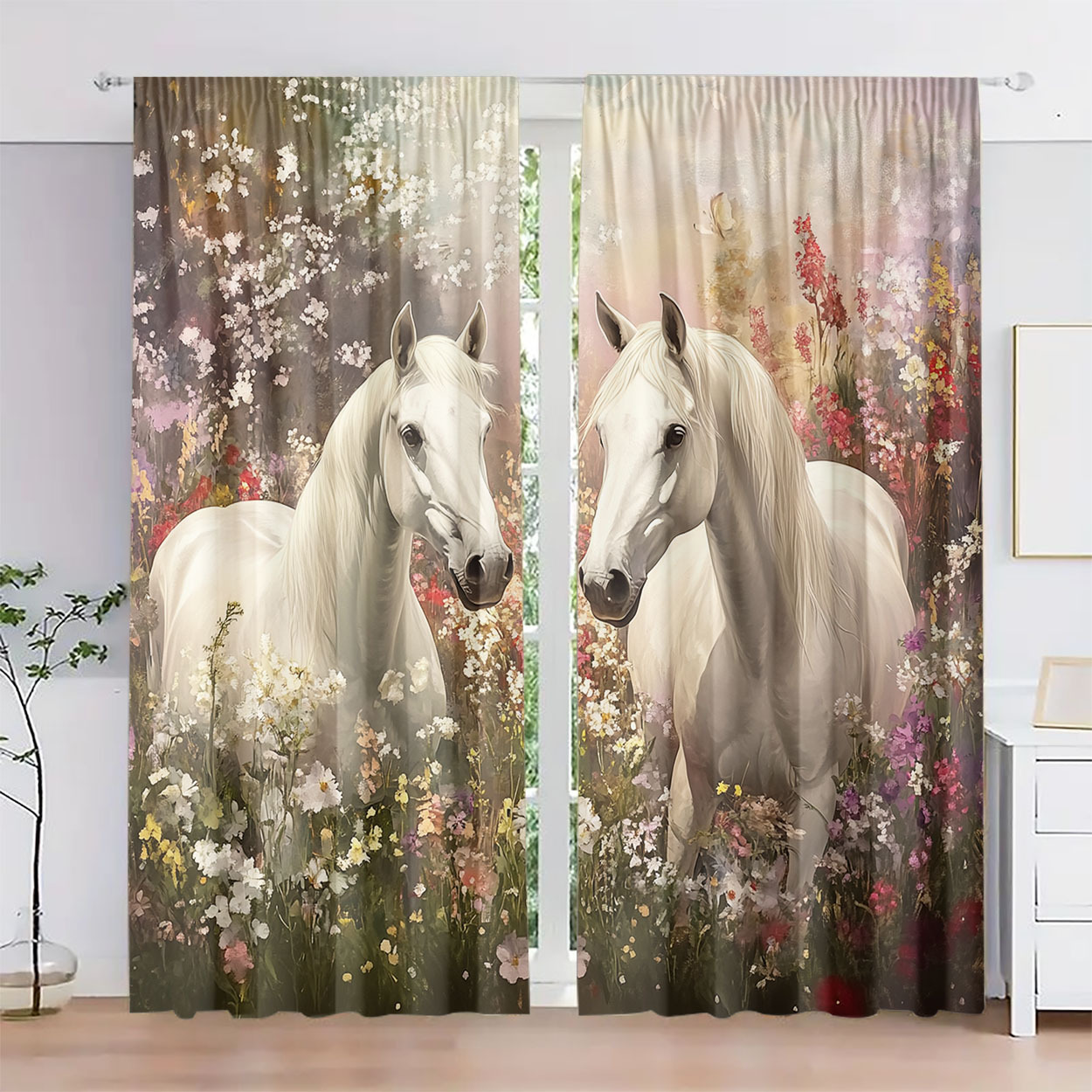 Aesthetic Horse Floral Curtain - огляд і ціна Home Office Romance